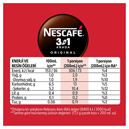 Nescafe 3Ü1 Arada Orijinal Kahve 17,5 Gr X 10 Adet