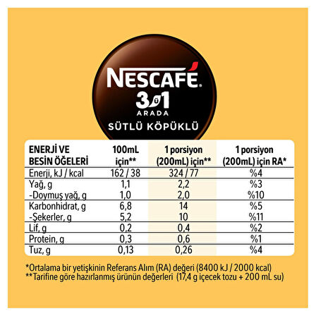 Nescafe 3Ü1 Arada Sütlü Köpüklü Kahve 17,4 Gr X 56 Adet