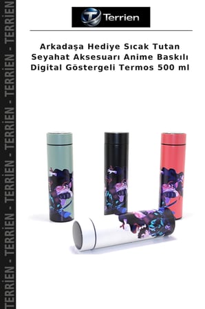 Arkadaşa Hediye Sıcak Tutan Seyahat Aksesuarı Anime Baskılı Digital Göstergeli Termos 500 ml