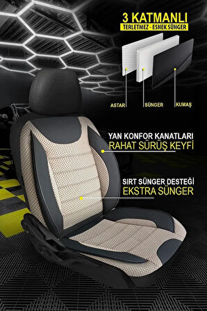 KIA CEED SW 2018-Uyumlu Oto Koltuk Kılıfı Bronz Serisi - Bej