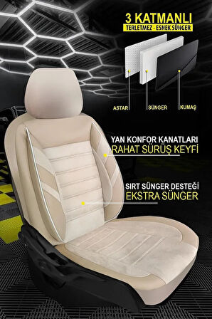 CITROEN C3 2002-2010Uyumlu Oto Koltuk Kılıfı Comfort Serisi - Ekstra Bej