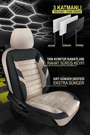 RENAULT CLIO 2006-2012Uyumlu Oto Koltuk Kılıfı Comfort Serisi - Siyah-Bej