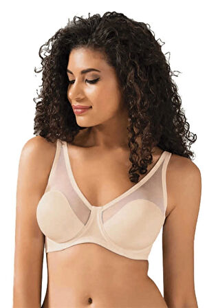 Eliftextile 9200 Kadın Bej Tül Kaplı Soft Cup Sütyen