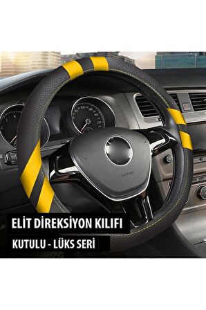 Geçmeli Direksiyon Kılıfı Premium Elit Serisi 38-40cm -sarı