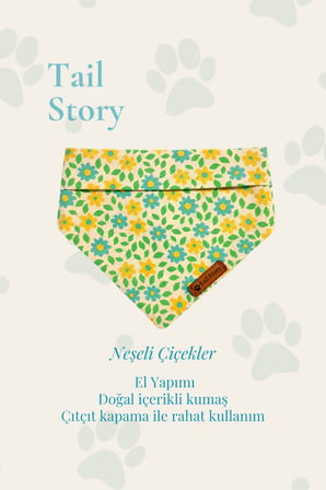 Kedi-Köpek Fuları, Hafif Kumaş, El Yapımı, Neşeli Çiçekler Kedi/Köpek Fuları