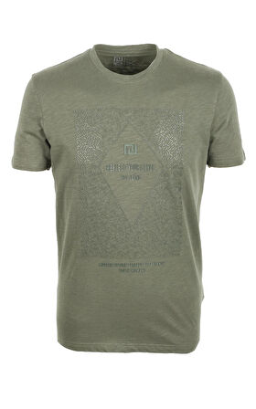 Erkek Tişört Bisiklet Yaka Haki %100 Pamuk Slim Fit Baskılı T-shirt NCS JEANS 1924