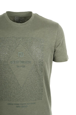 Erkek Tişört Bisiklet Yaka Haki %100 Pamuk Slim Fit Baskılı T-shirt NCS JEANS 1924