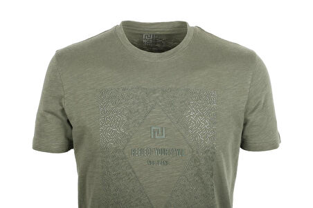 Erkek Tişört Bisiklet Yaka Haki %100 Pamuk Slim Fit Baskılı T-shirt NCS JEANS 1924