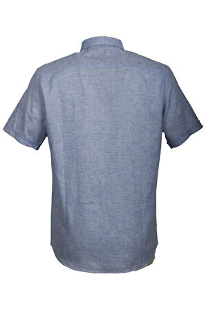 Erkek Mavi Kısa Kol Yazlık Gömlek Slim Fit Düğme Yaka Pamuklu İnce Kumaş JEANS 7174 SHİRT