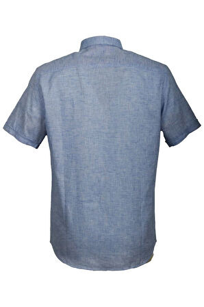 Erkek Mavi Kısa Kol Yazlık Gömlek Slim Fit Düğme Yaka Pamuklu İnce Kumaş JEANS 7174 SHİRT