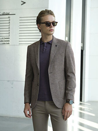 Kiremit Erkek Yün Ceket Mono Yaka Üstten Torba Cep Çift Yırtmaçlı Slim Fit Ceket NCS JEANS 4002 