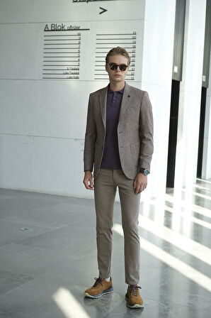 Kiremit Erkek Yün Ceket Mono Yaka Üstten Torba Cep Çift Yırtmaçlı Slim Fit Ceket NCS JEANS 4002 