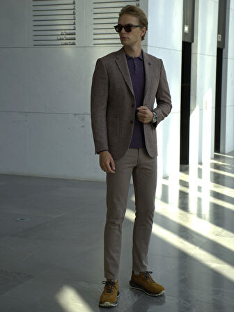 Kiremit Erkek Yün Ceket Mono Yaka Üstten Torba Cep Çift Yırtmaçlı Slim Fit Ceket NCS JEANS 4002 