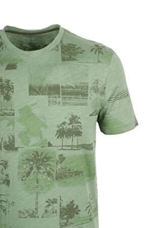 Erkek Tişört Bisiklet Yaka Çağla %100 Pamuk Slim Fit Baskılı T-shirt NCS JEANS 1983