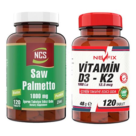 Nevfix Saw Palmetto 1000 Mg Pumpkin Biotin Zinc Complex 120 Tablet   Nevfix Vitamin D3-K2 120 Tablet