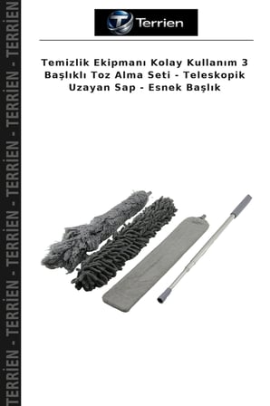 Temizlik Ekipmanı Kolay Kullanım 3 Başlıklı Toz Alma Seti - Teleskopik Uzayan Sap - Esnek Başlık