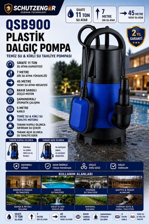 QSB 900W SU MOTORU DALGIÇ POMPASI ŞAMANDRALI OTOMATİKTİR 5mm KADAR SUYU ÇEKER