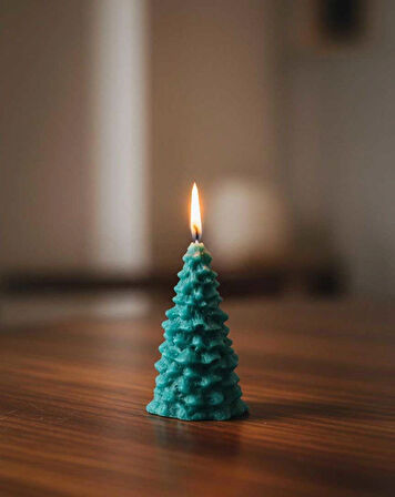 Noel Ağacı Şeklinde Dekoratif Yeşil Mum – Yılbaşı Süslemeleri İçin