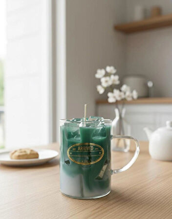 Vanilya Kokulu Iced Soğuk Matcha Latte Görünümlü Dekoratif Kupa Cam Mum