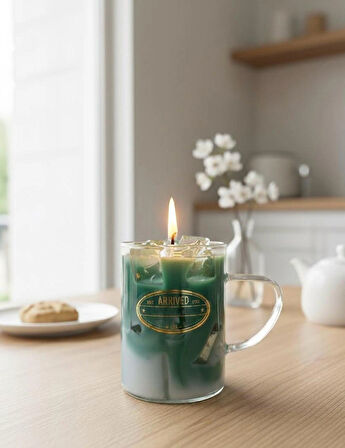 Vanilya Kokulu Iced Soğuk Matcha Latte Görünümlü Dekoratif Kupa Cam Mum