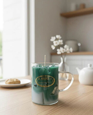 Vanilya Kokulu Iced Soğuk Matcha Latte Görünümlü Dekoratif Kupa Cam Mum