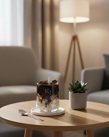 Iced Latte Görünümlü Kahve Kokulu Jel & Wax Dekoratif Mum – Cam Bardak