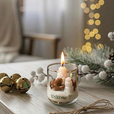 Yılbaşı Temalı Bardak Mum - Kardan Adam, Ağaç ve Kurabiye Adamlı Dekoratif Yılbaşı Hediye