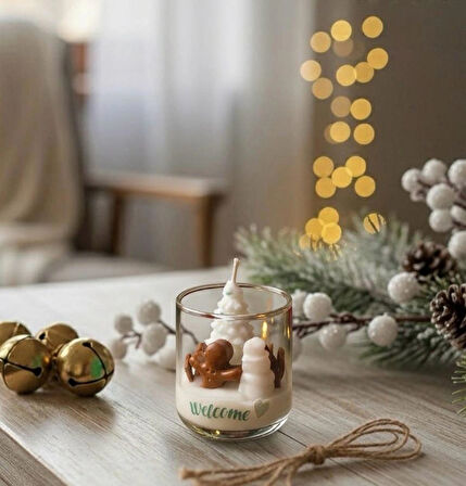 Yılbaşı Temalı Bardak Mum - Kardan Adam, Ağaç ve Kurabiye Adamlı Dekoratif Yılbaşı Hediye