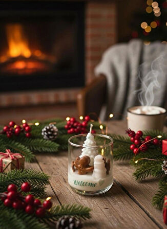 Yılbaşı Temalı Bardak Mum - Kardan Adam, Ağaç ve Kurabiye Adamlı Dekoratif Yılbaşı Hediye