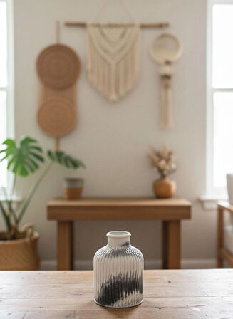 Vazo Rustic Bohem Ev Dekorasyon Siyah Beyaz Çizgili Modern Küçük Boy Pampas Çiçeklik