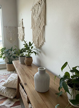 Vazo Rustic Bohem Ev Dekorasyon Siyah Beyaz Çizgili Modern Küçük Boy Pampas Çiçeklik