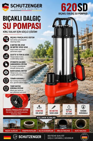 620SD LOGAR ATIK SU POMPASI BIÇAKLI DRENAJ DALGIÇ MOTOR OTOMATİK ŞAMANDIRALI 3.5 Hq BAKIR MOTOR 10 T