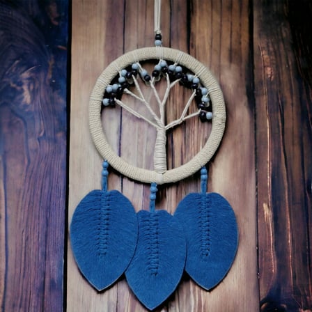 Delux Serisi Dekoratif Obje Nostaljik Süs Duvar Objesi Rüya Hayat Ağacı Dream Catcher Mavi