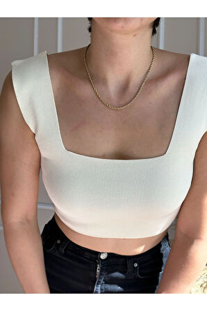 Krem Kare Yaka Crop Bluz