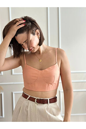 Somon İnce Askılı Balenli Fermuarlı Büstiyer