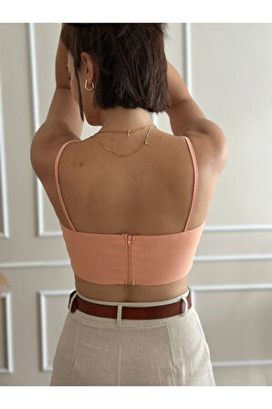 Somon İnce Askılı Balenli Fermuarlı Büstiyer
