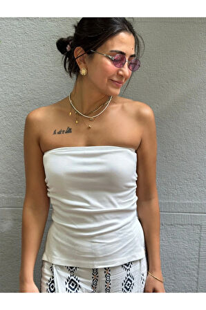 Kadın Penye Straplez Bluz