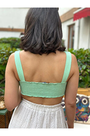 Kadın Su Yeşili Arkası Lastikli V Yaka Büstiyer