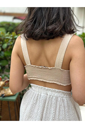 Kadın Sütlü Kahve Arkası Lastikli V Yaka Büstiyer