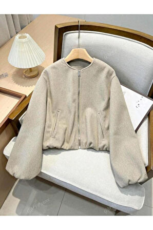 Kadın Balon Kol Kaşe Bomber Ceket