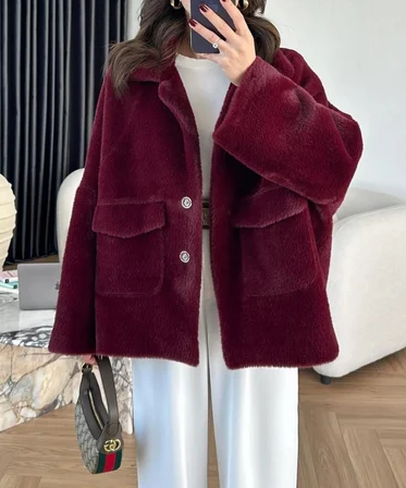Kadın Torba Cepli Peluş Ceket