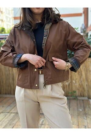 Kahverengi Garnili Kadife Yakalı Ceket