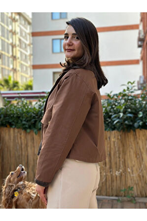 Kahverengi Garnili Kadife Yakalı Ceket