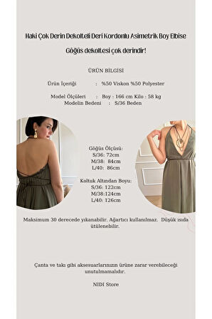 Çok Derin Dekolteli Deri Kordonlu Asimetrik Boy Elbise