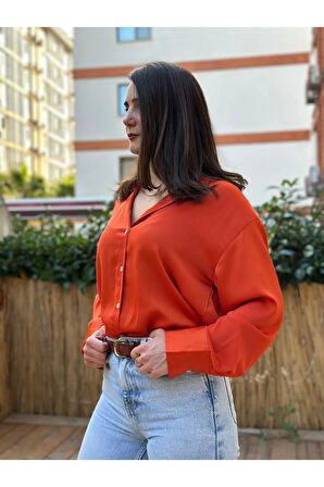 Turuncu Saten Gömlek