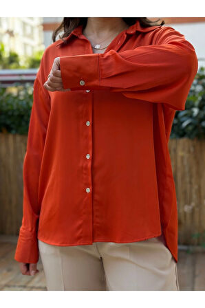 Turuncu Saten Gömlek