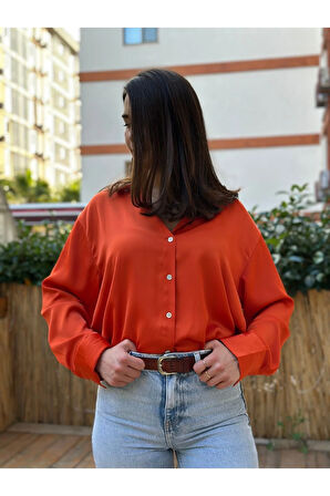 Turuncu Saten Gömlek