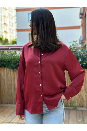 Bordo Saten Gömlek