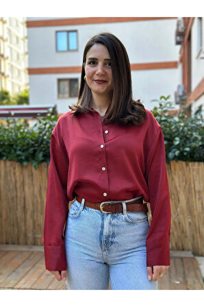Bordo Saten Gömlek