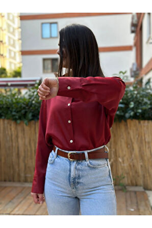 Bordo Saten Gömlek
